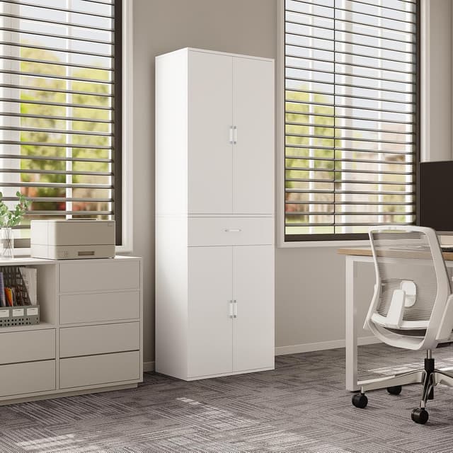 Detalle 2 de eSituro Aktenschrank mit Schublade Türen, 60x180x34 cm, weiß – Stauraum für Büro & mehr