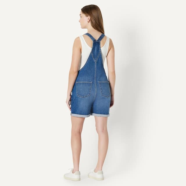 Detalle de Amazon Essentials Damen Short Overalls mit verstellbaren Trägern – Relaxed Fit aus Denim-Mischung