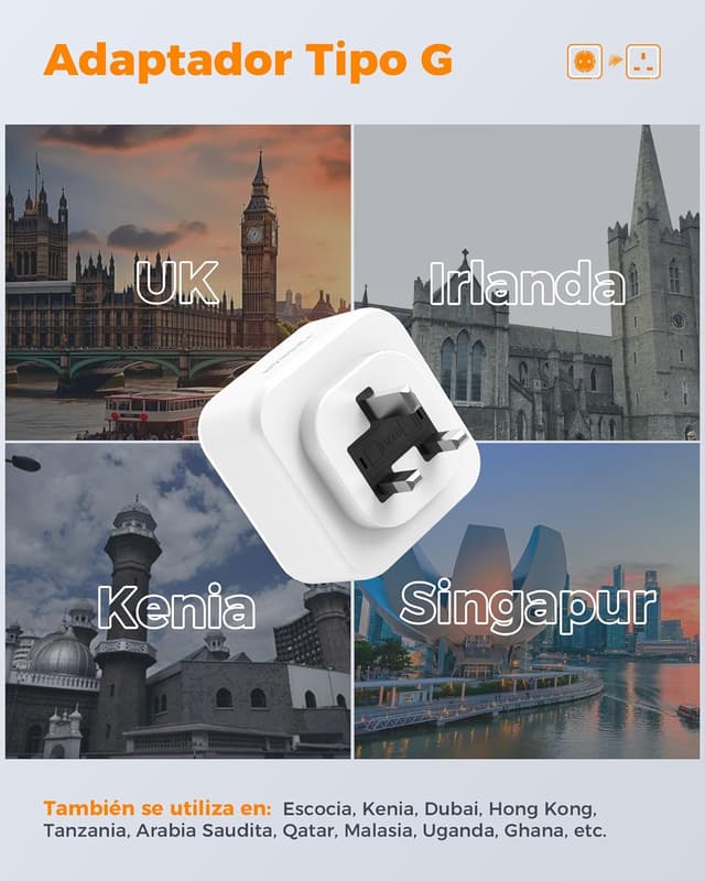 Detalle 2 de TESSAN Adaptador Enchufe UK con 2 USB C 3250W