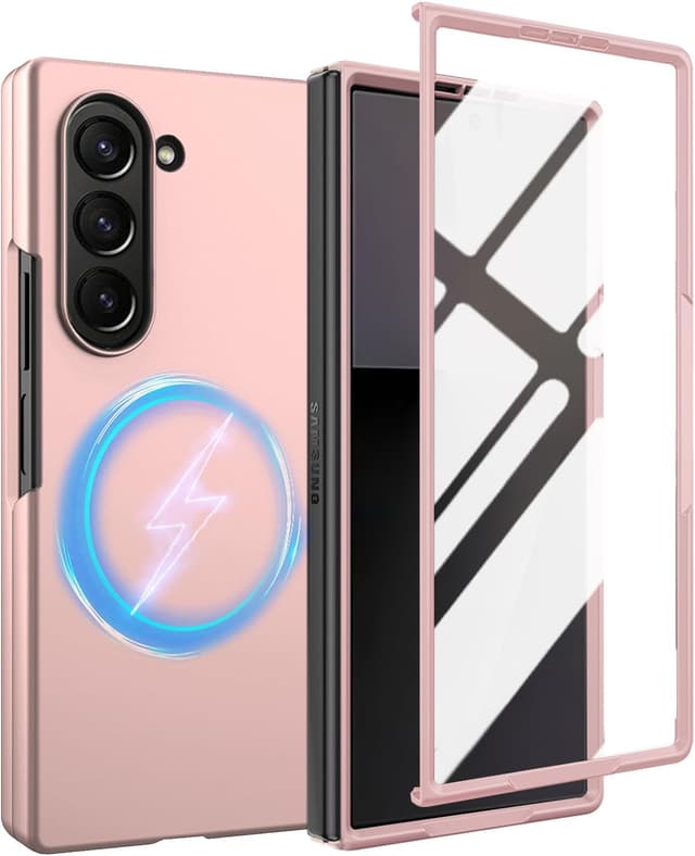 Detalle de WEYNRBOX Magnetische Hülle für Samsung Galaxy Z Fold 7 mit Panzerglas & Kameraschutz (Pink)