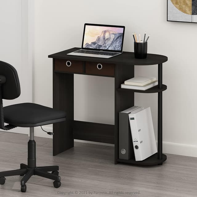 Detalle 2 de Furinno Go Green Home compact laptop desk with side shelves (Espresso/Black/Brown)