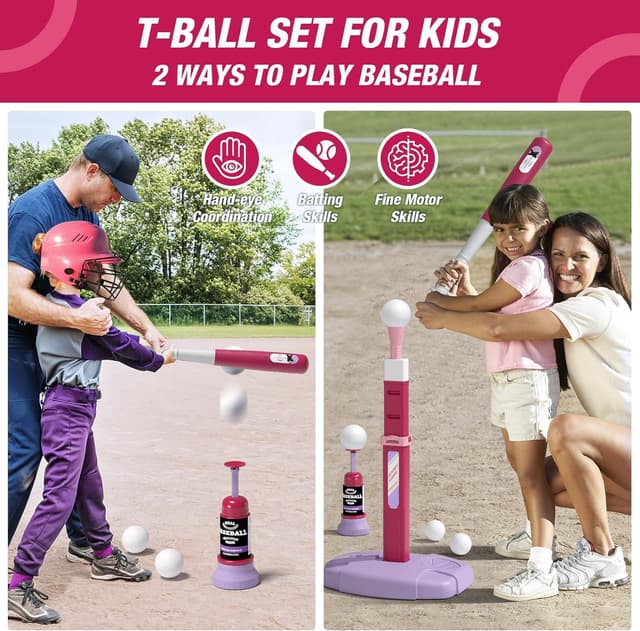 Thumbnail 4 de HYES 2 in 1 Kids Basketball Hoop and T‑Ball Set, Adjustable