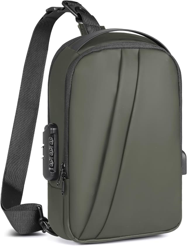Detalle de Geestock Anti-Theft Men’s Sling Bag with Password Lock, Waterproof Crossbody with USB Charging Port (PU Leather)