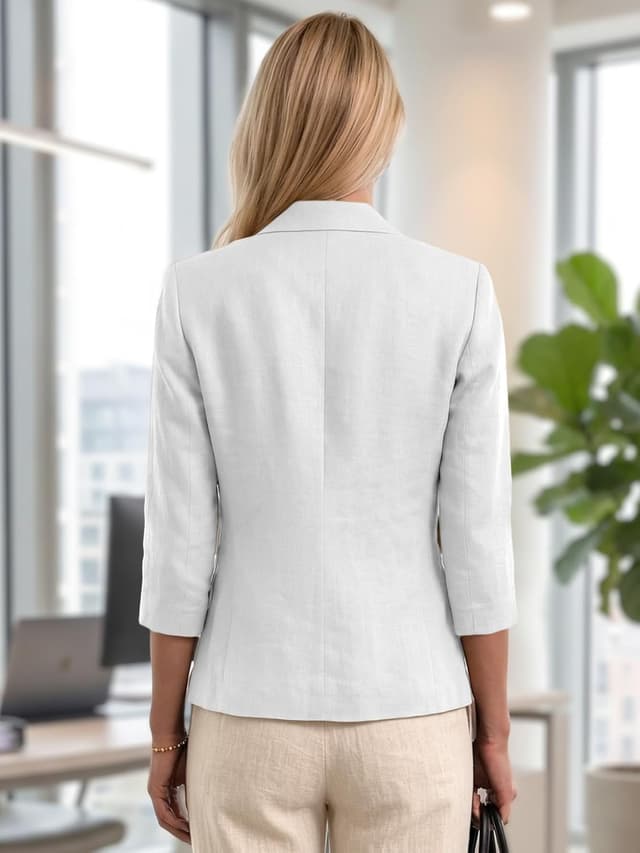 Detalle de Mina Self 2026 Women’s Summer 3/4 Sleeve Linen Blazer (Lightweight, Fully-Lined Slim Office Jacket with Pockets)