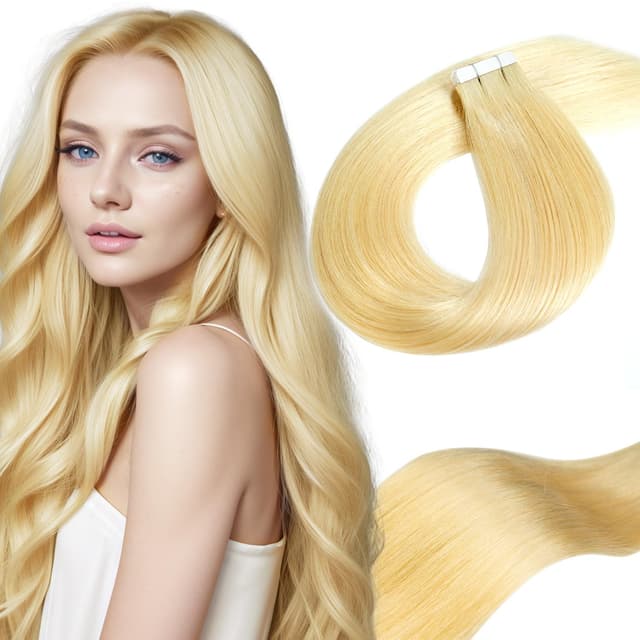 Detalle de LieblichWelle Tape Extensions Echthaar, gebleichtes Blond, 50 cm – 20 Stück (50 g/Packung)