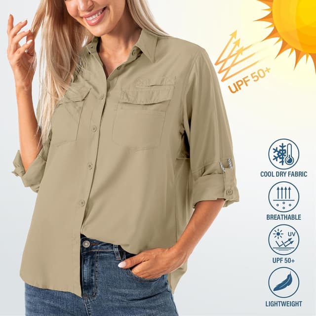 Detalle de Jessie Kidden Women’s Safari Shirts Long Sleeve with UPF 40 Sun Protection