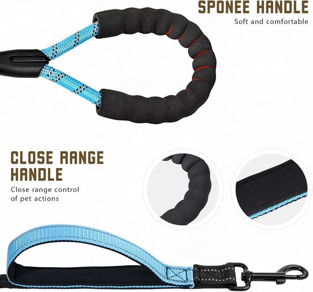 Detalle de Blanlody Double Dog Lead (No Tangle) with Reflective Bungee, 360° Swivel, Padded Handles & Waste Bags