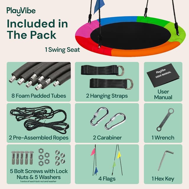 Thumbnail 5 de PLAYVIBE 40" Saucer Swing 440 lb Capacity