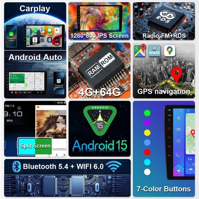 Detalle de ACAVICA Android 15 1-Din Car Stereo for Fiat Ducato / Peugeot Boxer / Citroen Jumper (2007–2023) — Wireless CarPlay, Android Auto, 9" IPS GPS & DSP