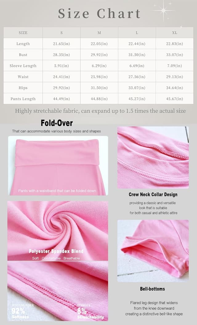 Detalle de YETOWA Women’s 2-Piece Lounge Set with Slim Short-Sleeve Top and Low-Rise Flare Leggings