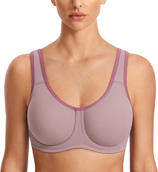 Detalle de SYROKAN Women’s Max Control Solid High Impact Plus Size Underwire Sports Bra (for Large Breasts)
