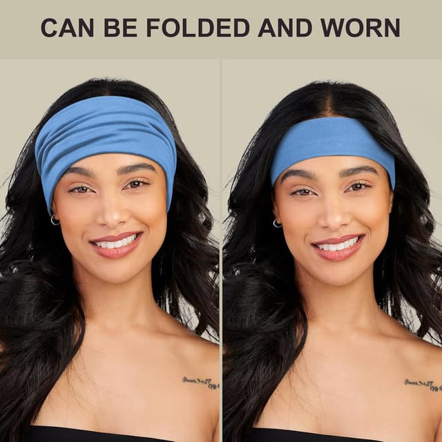 Detalle de DiyJibb Damen Stirnbänder im 7er-Set – breite Haarbänder für Workout, Stoff, Baumwolle/Polyester/Spandex