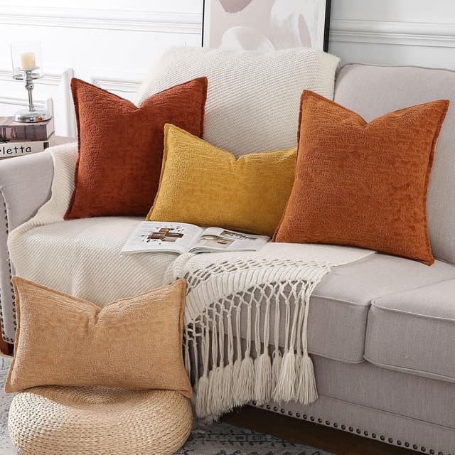 Detalle de Madizz 2er-Set Chenille-Samt Kissenbezüge mit Randdekor (ohne Füllung) für Sofa, Boho & Schlafzimmer – 40x80 cm