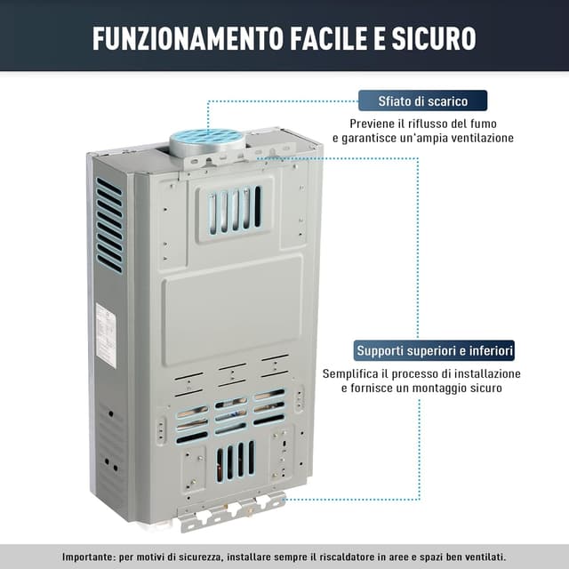 Thumbnail 6 de CO-Z Scaldabagno a gas GPL 10L da 17 kW a parete senza serbatoio con modalità Inverno/Estate e display LED