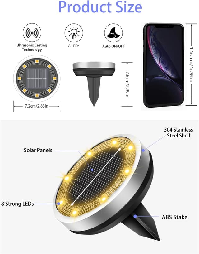 Detalle de Bowfar 12er-Set Solar-Bodenleuchten außen mit 8 LEDs, IP65