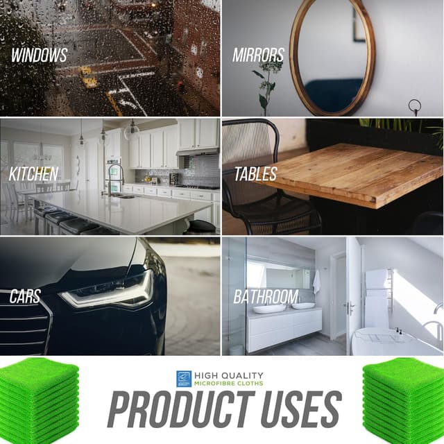 Thumbnail 6 de Large Microfibre Cleaning Cloth 40x40cm (Lint-Free, Super Absorbent) – Green, 10 pack