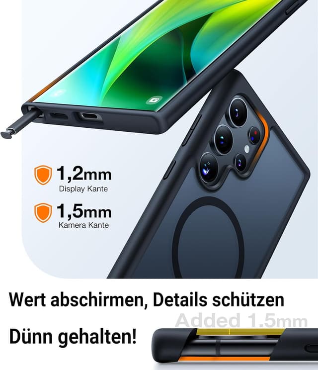 Detalle de TORRAS Hülle für Samsung Galaxy S24 Ultra mit MagSafe: matt, samtweiche Haptik, Anti-Fingerabdruck & 18N Magnetkraft