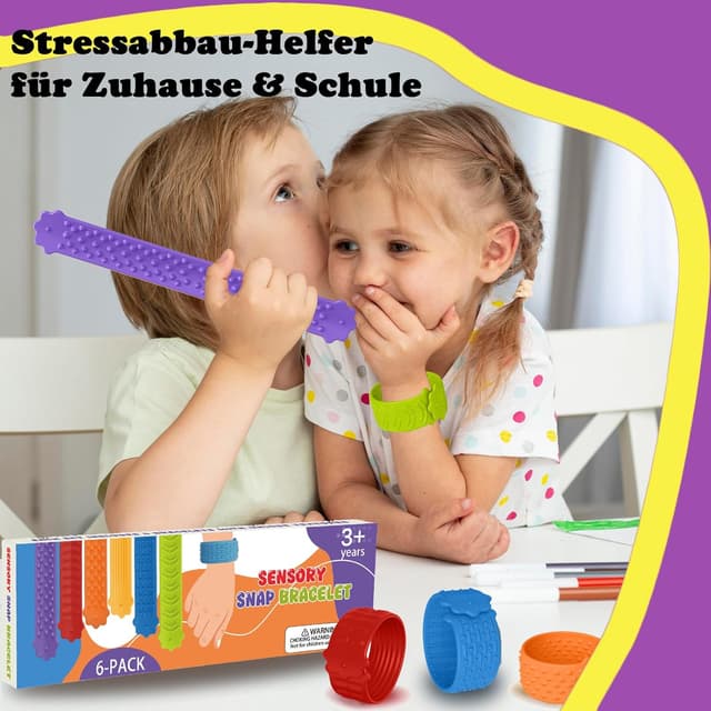 Detalle de Fidget Toys Armband Set (6 Stück) – Sensorik-Armbänder aus Silikon für Kinder & Erwachsene, Anti-Stress zum Konzentrieren