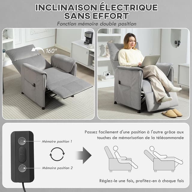 Thumbnail 4 de HOMCOM Fauteuil Relax électrique 160° silencieux