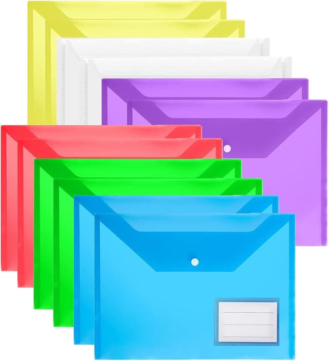 Detalle de 24Pack A4 Plastic Wallet Folders with Popper Closure – Document Folder Wallet (Assorted)