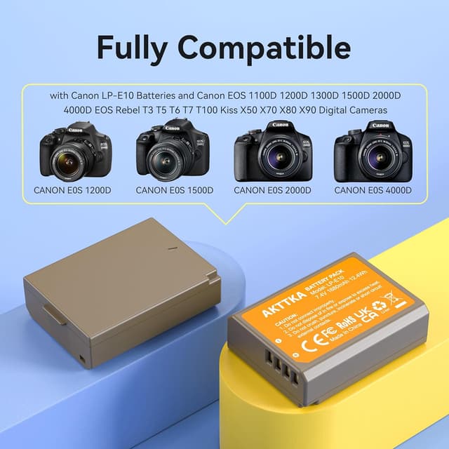 Detalle de AKTTKA LP-E10 Akku 1680 mAh Schnelllade-Set (20 W) inkl. Dual-Ladegerät für Canon LP-E10 / EOS 1100D bis 4000D