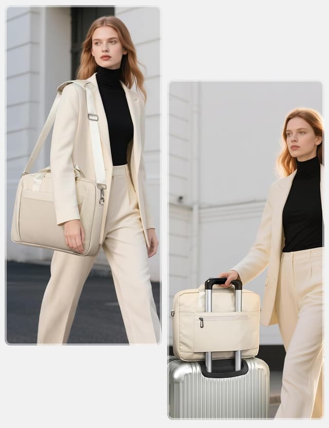 Detalle 2 de GAOCHY 15–16 Inch Laptop Shoulder Bag in Pearl White – water-resistant business messenger briefcase