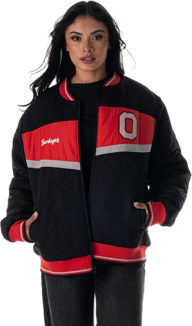 Detalle de The Wild Collective Unisex Ohio State Nylon Quilted Bomber Jacket