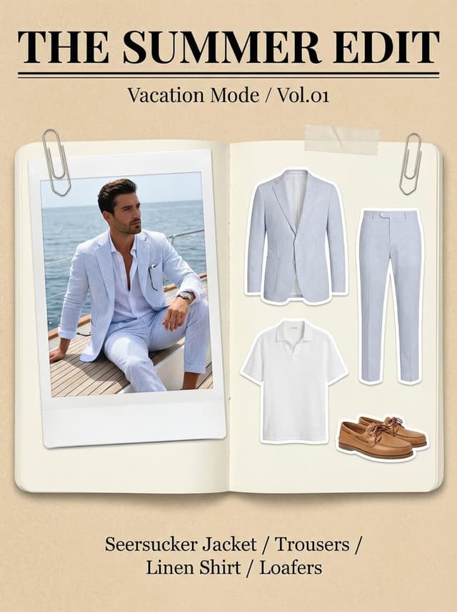 Detalle de Mrbuerly Men’s Blue Seersucker Summer Suit Set (Slim Fit) for Weddings