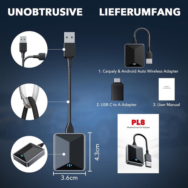 Thumbnail 6 de LAMTTO Adaptador Carplay Inalámbrico 2 en 1 5,8GHz