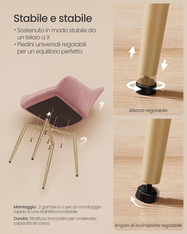 Thumbnail 6 de SONGMICS sedia da pranzo e cucina con braccioli in velluto imbottita LDC087R01 rosa pastello e dorato pallido