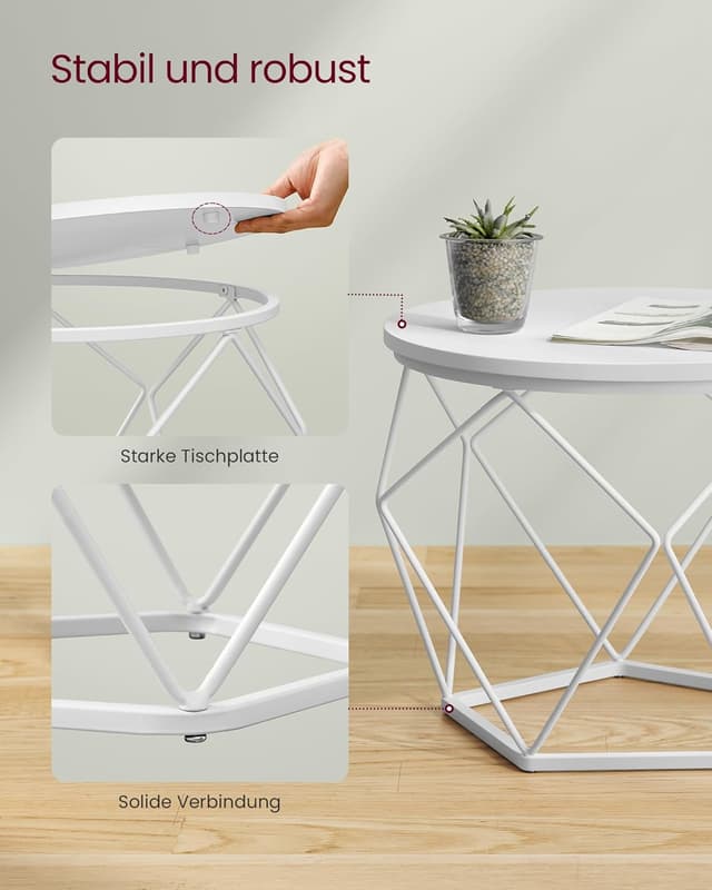 Detalle 2 de VASAGLE Couchtisch rund im 2er-Set (schneeweiß-wolkenweiß) LET040W46 – modern mit abnehmbarer Tischplatte