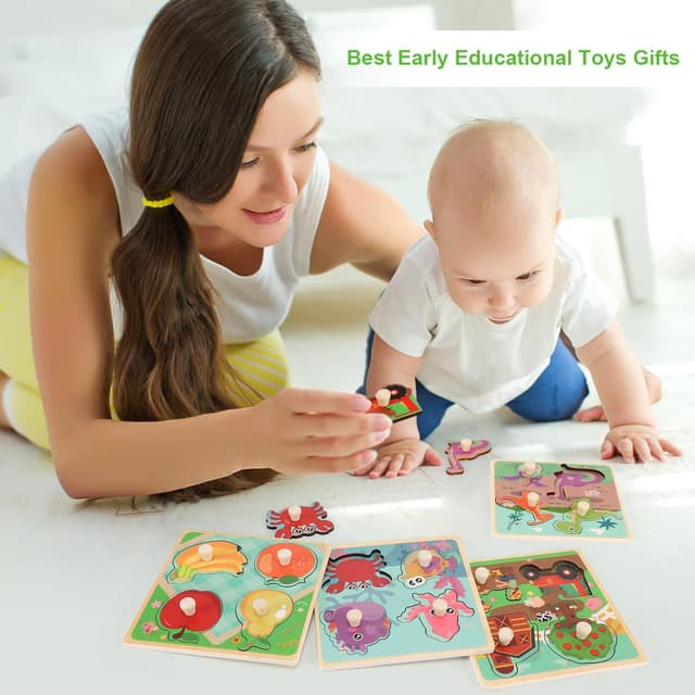 Thumbnail 5 de Wooden Peg Puzzles for Toddlers 1-3 Set of 4