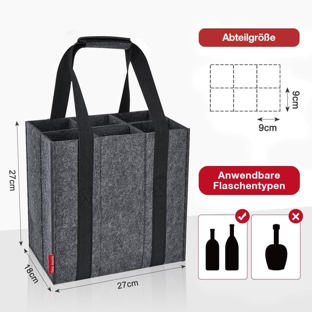 Thumbnail 1 de Eurhomewit Flaschentasche 2er Pack 6 Fächer Filz