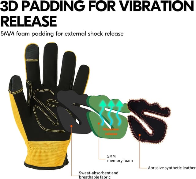 Detalle de Vgo... NB7581 Touchscreen Safety Work Gloves (Yellow, M) – Light Duty Mechanic & Builder Gloves, 1 Pair