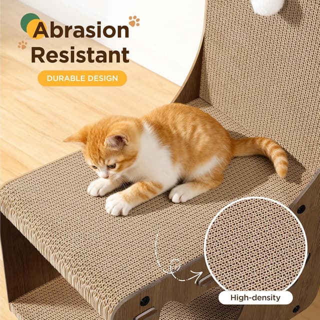 Detalle de Gimars Grattoir chat en carton en forme de chaise avec balles et tunnel cachette (noyer)