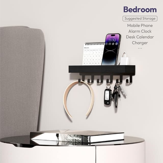 Thumbnail 4 de SWTYMIKI Key Holder with Wood Tray and 6 Hooks