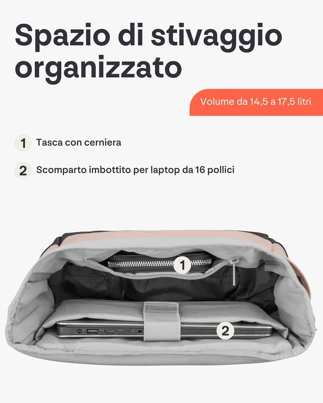 Detalle de Johnny Urban Zaino Harvey Medium rolltop con scomparto laptop fino a 16" (15–18L) idrorepellente