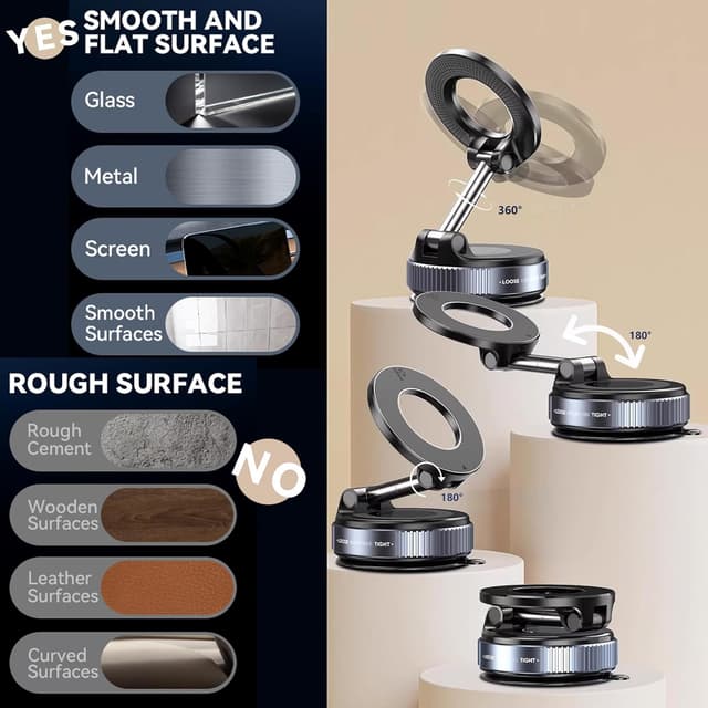 Detalle de DOPKUSS Vakuum Magnetische Handyhalterung Vmag-S1 fürs Auto (360° drehbar, Saugnapf, klappbar) – Schwarz