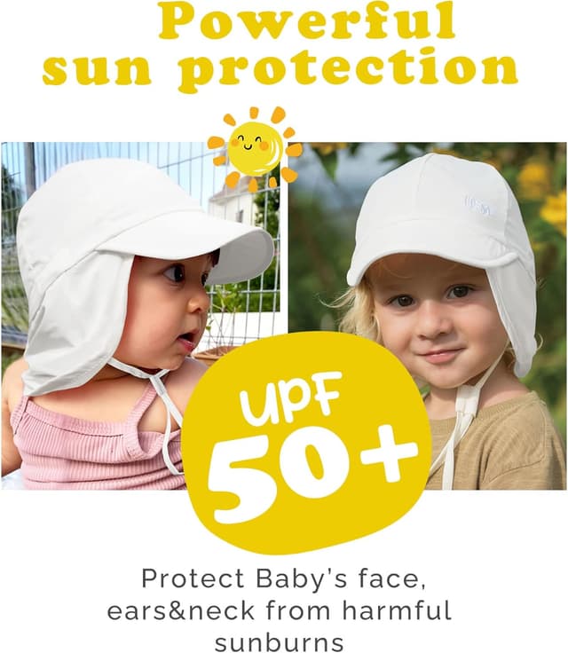 Detalle de FURTALK Baby Sonnenhut mit Nackenklappe (UPF 50+) & verstellbarer Kinnband – schnelltrocknend für Kleinkinder