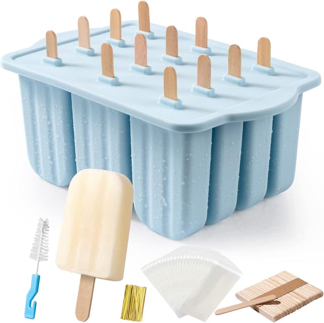 Detalle de MEETRUE 12-Piece Silicone Popsicle Molds Kit with Sticks, Bags, and Cleaning Brush