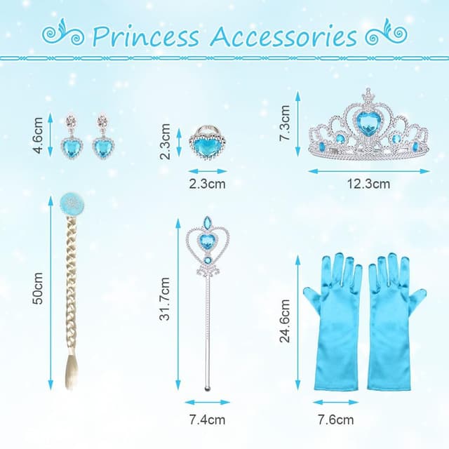 Detalle 2 de AOOWU Costume Principessa Bambina blu con accessori (vestito da ragazza) per Halloween, Carnevale e festa