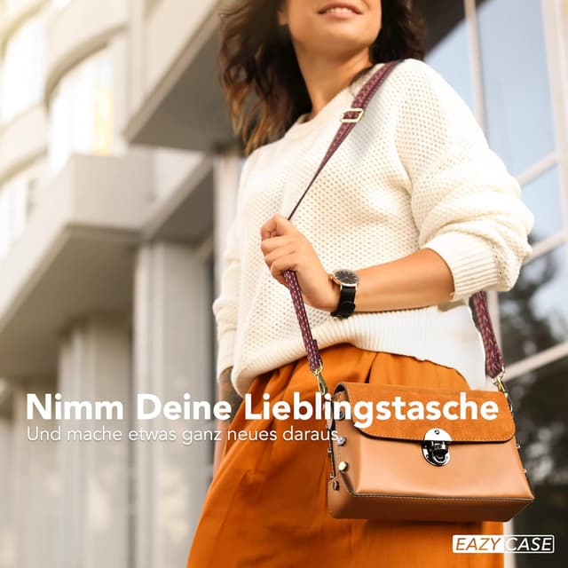 Thumbnail 6 de EAZY CASE verstellbarer Taschengurt „Zig Zag“ – Ersatz-Schulterriemen für Hand- und Umhängetaschen, rot-braun mit Metallakzenten