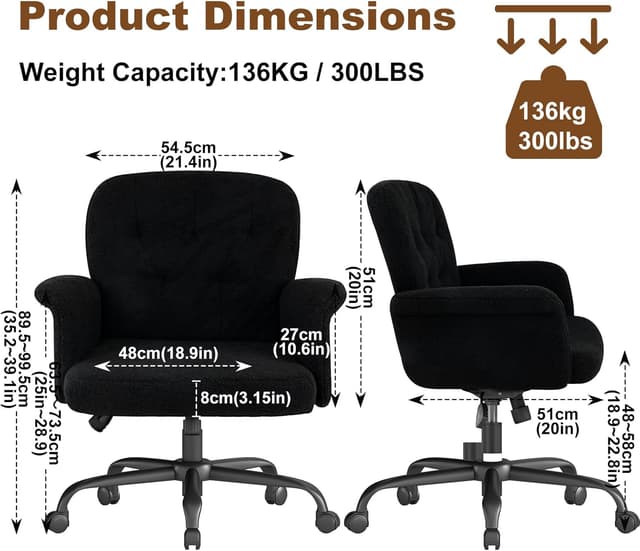 Detalle 2 de ZZH Schreibtischstuhl Home Office Teddy Schwarz