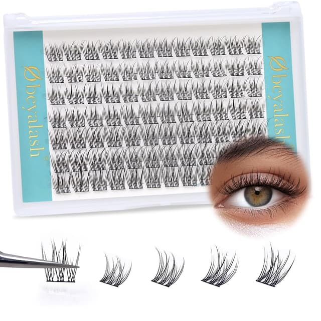 Detalle de Obeyalash künstliche Wimpern natürlich (C-Curl), einzeln & als Cluster-Set, 10–13 mm, 84 Stück – DIY-Wimpernverlängerung