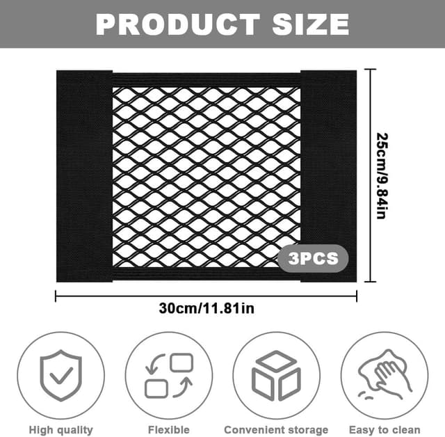 Detalle 2 de AOOWU 3 pezzi rete portaoggetti autoadesiva per bagagliaio 30 x 25 cm