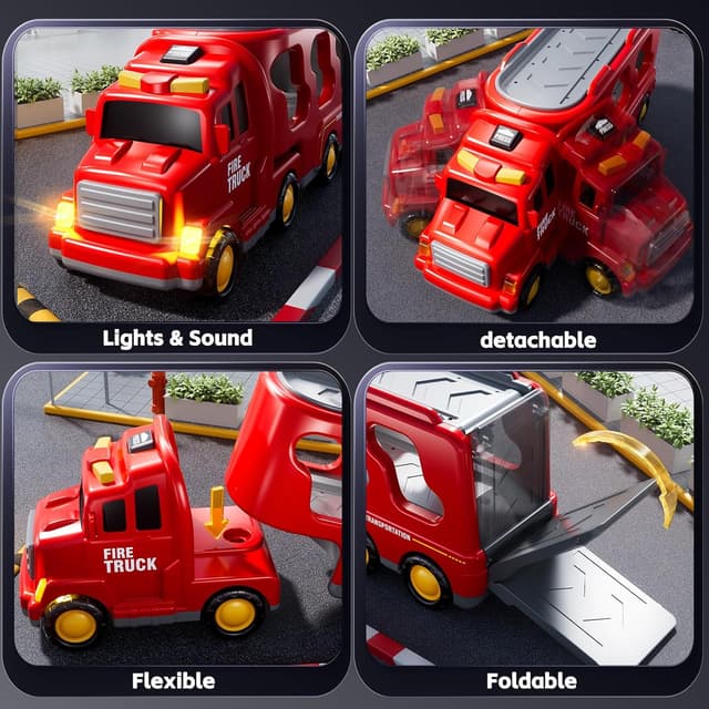 Thumbnail 6 de KIZONLY Fire Truck Toys 5-in-1 Carrier Vehicle Set 🚒