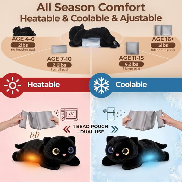 Detalle de Mewaii 5 lb Weighted Teddy Black Cat Plush with Microwavable Heating Pad (23 inch)