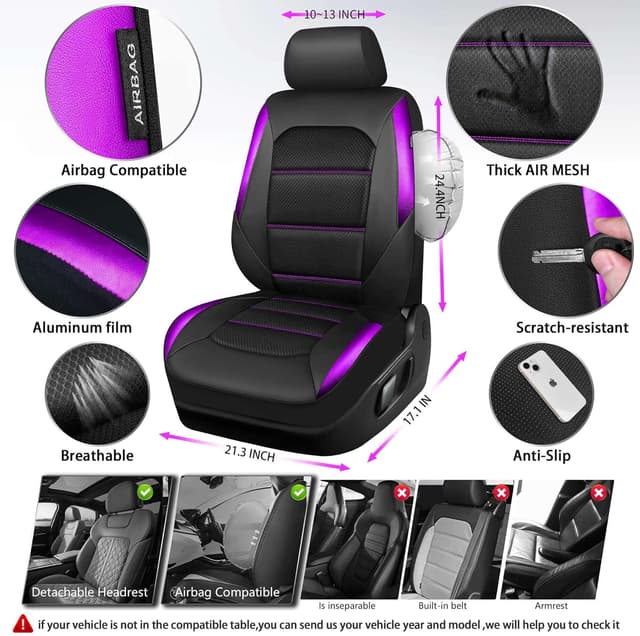 Detalle de CAR PASS Memory 3D Foam Car Seat Covers Full Set (Purple/Black) for SUVs & Trucks
