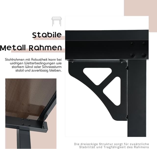Detalle 2 de OC Orange-Casual Terrassenüberdachung 3x4 m Pergola mit Anti-UV PE-Dach (Carport) – Stahlrahmen, 3 Packets