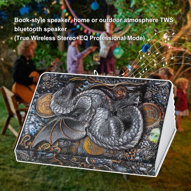 Detalle de QXMGCBOK 3D Drachen-Relief Bluetooth-Buchlautsprecher mit Nachtlicht – tragbar & drehbar
